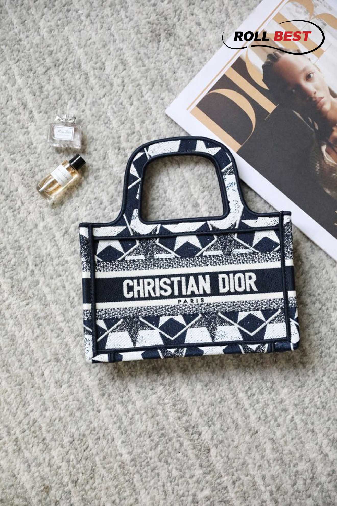 Túi Dior Book Tote Mini Xanh Than Trắng