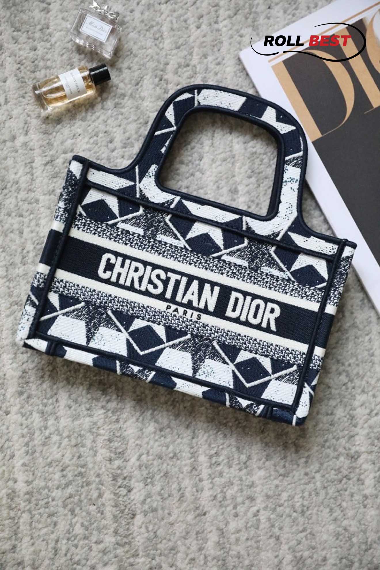 Túi Dior Book Tote Mini Xanh Than Trắng