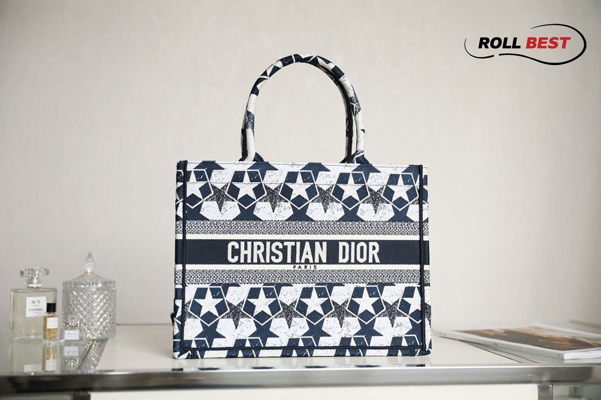 Túi Dior Book Tote Mini Xanh Than Trắng Medium