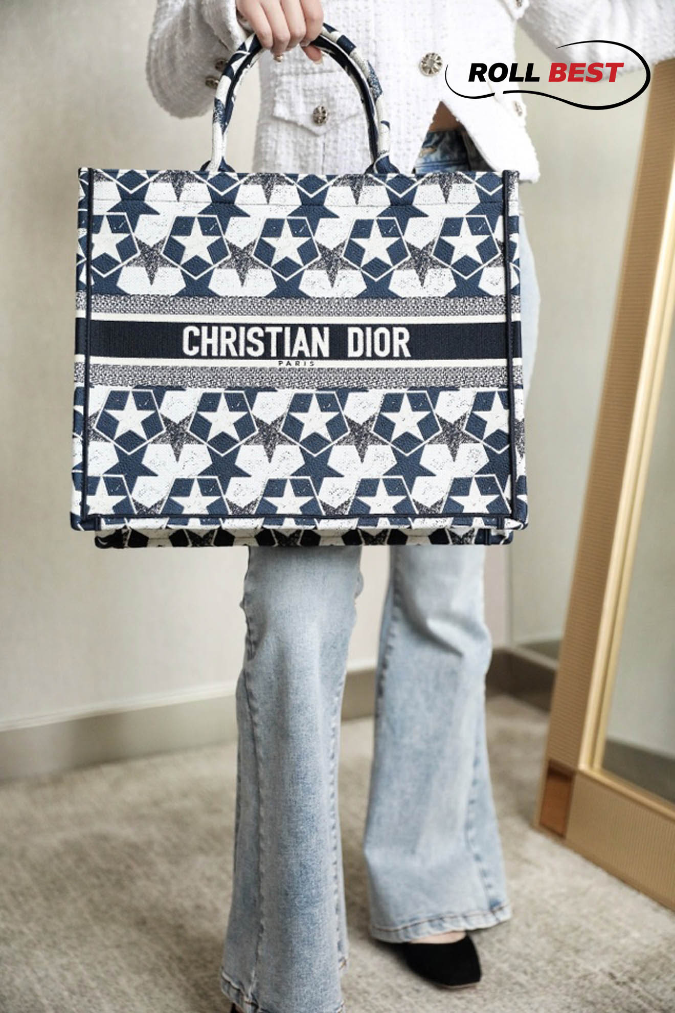 Túi Dior Book Tote Mini Xanh Than Trắng To 