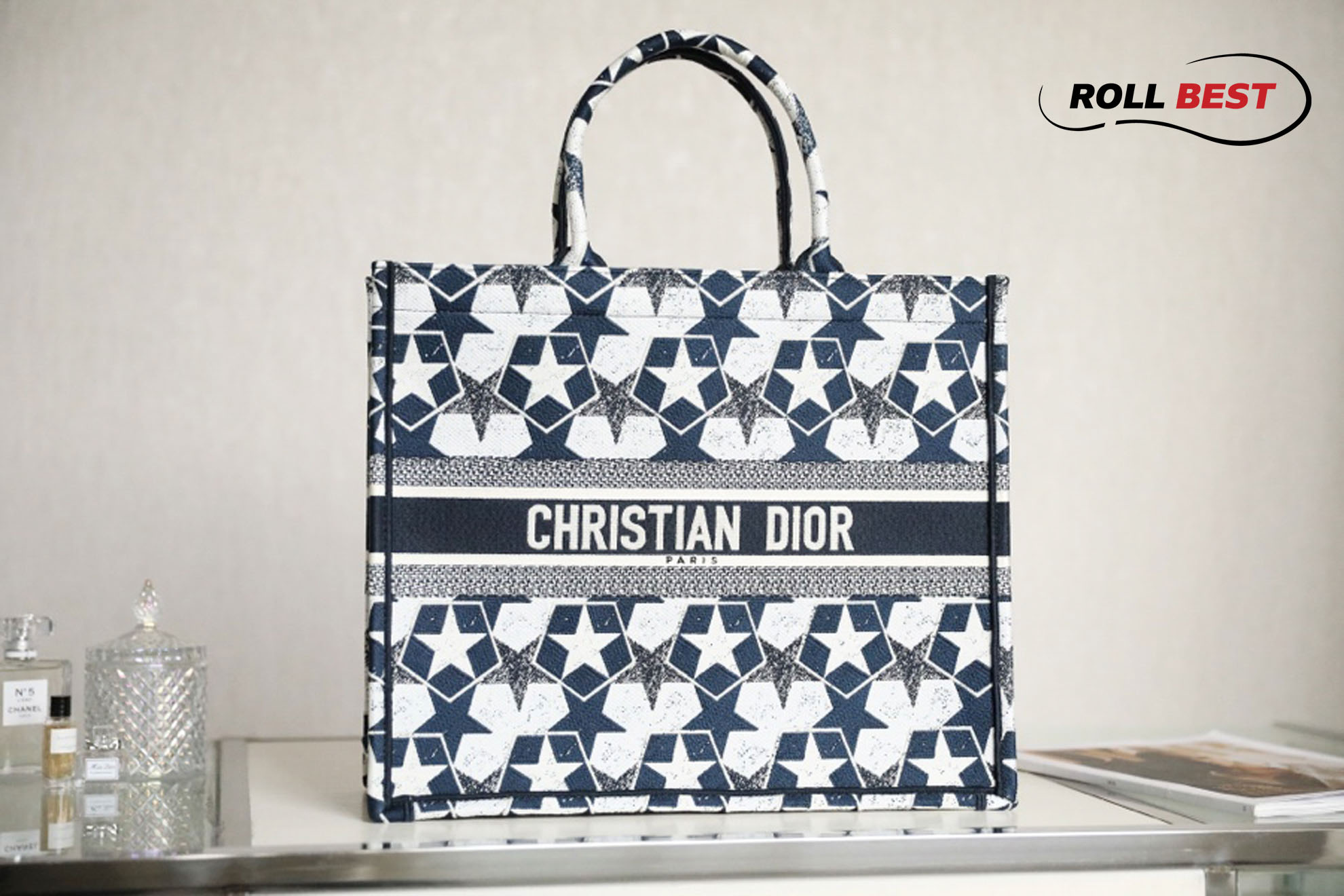 Túi Dior Book Tote Mini Xanh Than Trắng To 