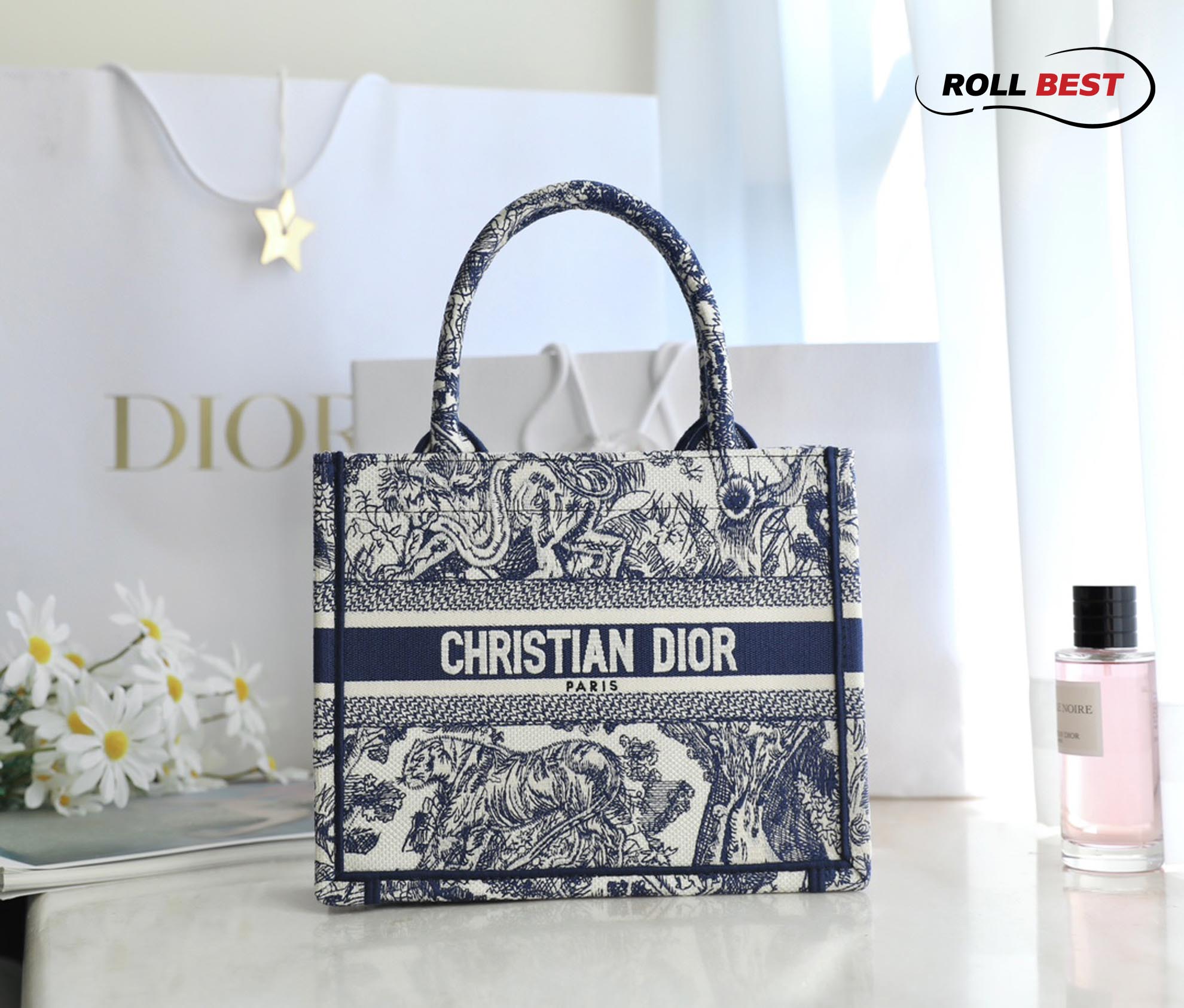 Túi Dior Book Tote Toile de Jouy Embroidery Blue