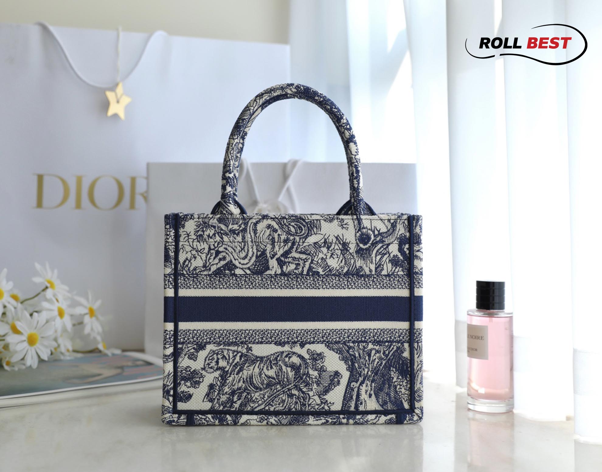 Túi Dior Book Tote Toile de Jouy Embroidery Blue