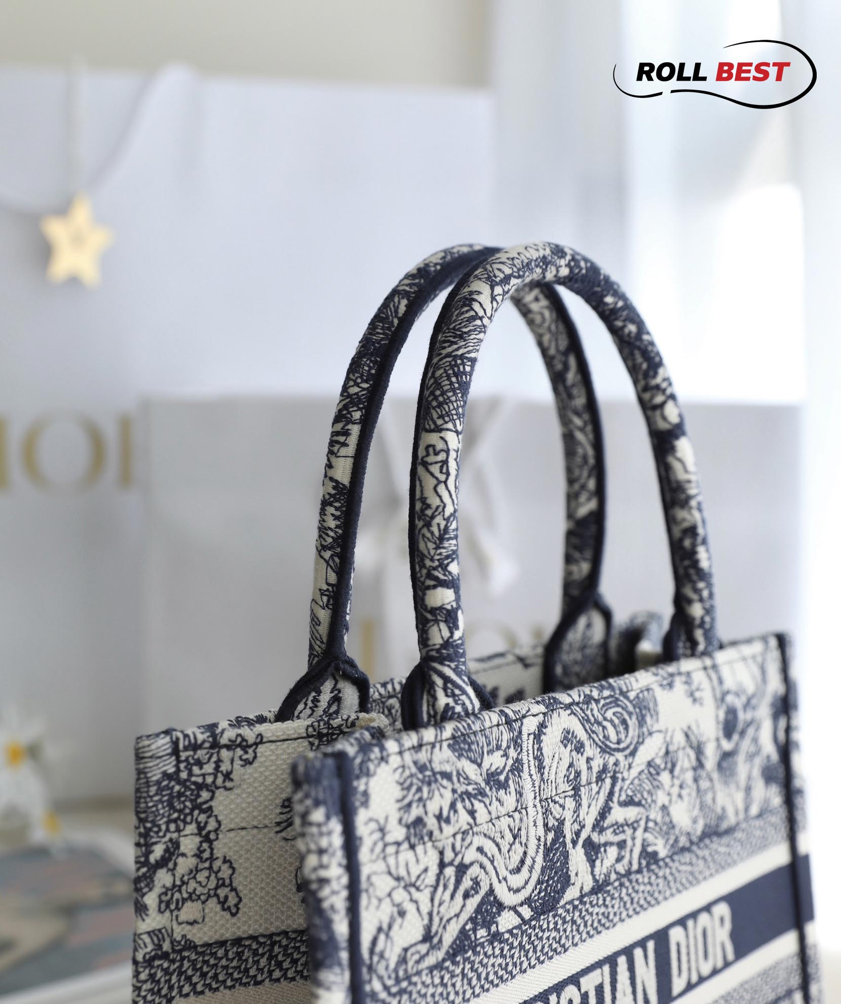 Túi Dior Book Tote Toile de Jouy Embroidery Blue