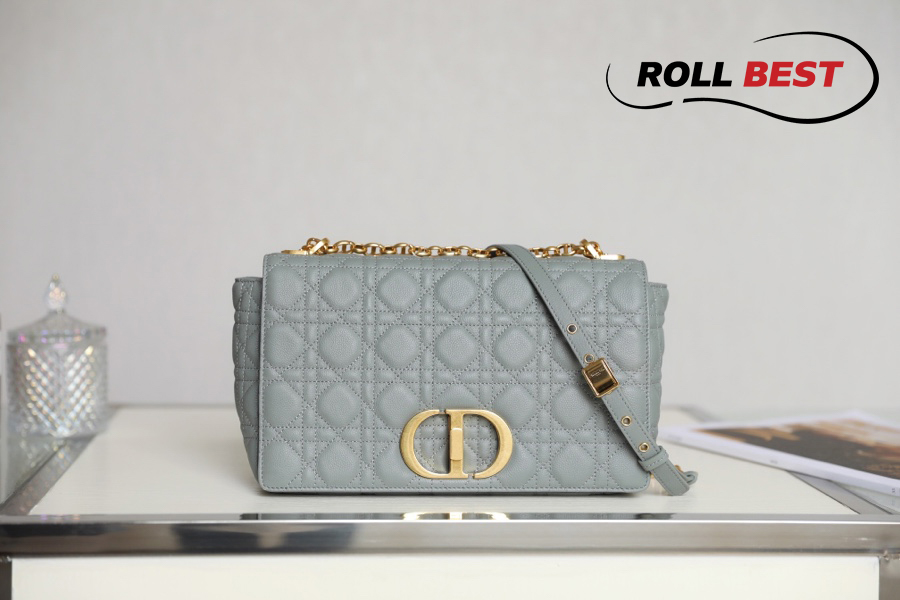 Túi Dior Caro Bag Stone Gray Supple Cannage Calfskin Women Small