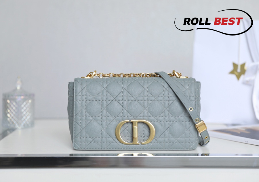 Túi Dior Caro Bag Stone Gray Supple Cannage Calfskin Women Small