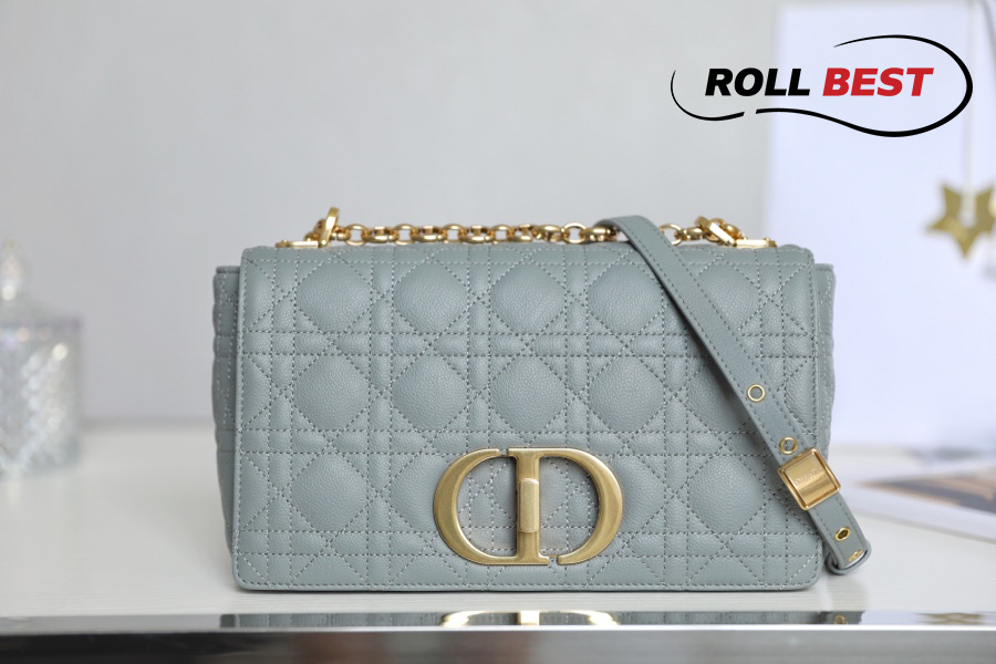 Túi Dior Caro Bag Stone Gray Supple Cannage Calfskin Women Small