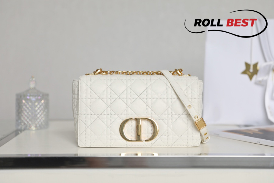 Túi Dior Caro Bag Stone White Supple Cannage Calfskin Women Mini