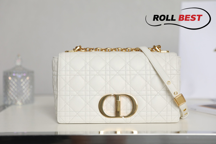 Túi Dior Caro Bag Stone White Supple Cannage Calfskin Women Mini