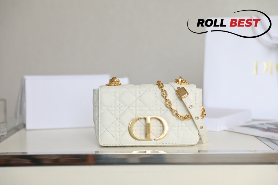 Túi Dior Caro Bag Stone White Supple Cannage Calfskin Women Mini