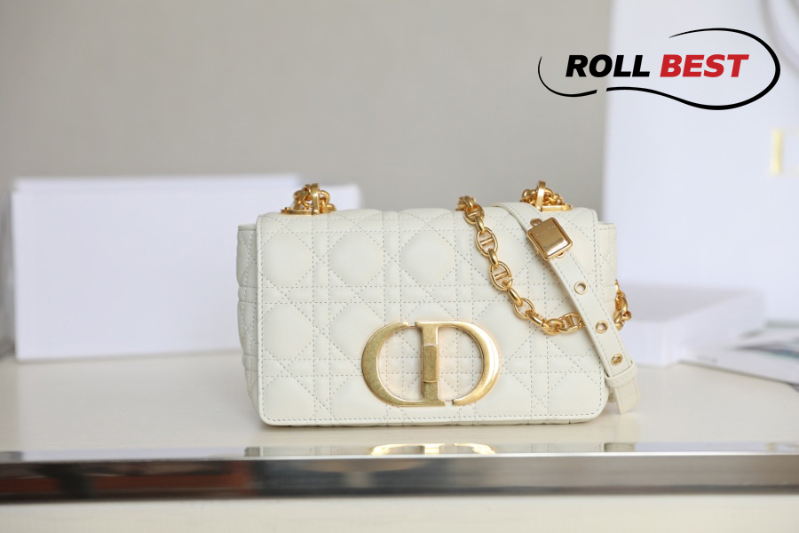 Túi Dior Caro Bag Stone White Supple Cannage Calfskin Women Mini