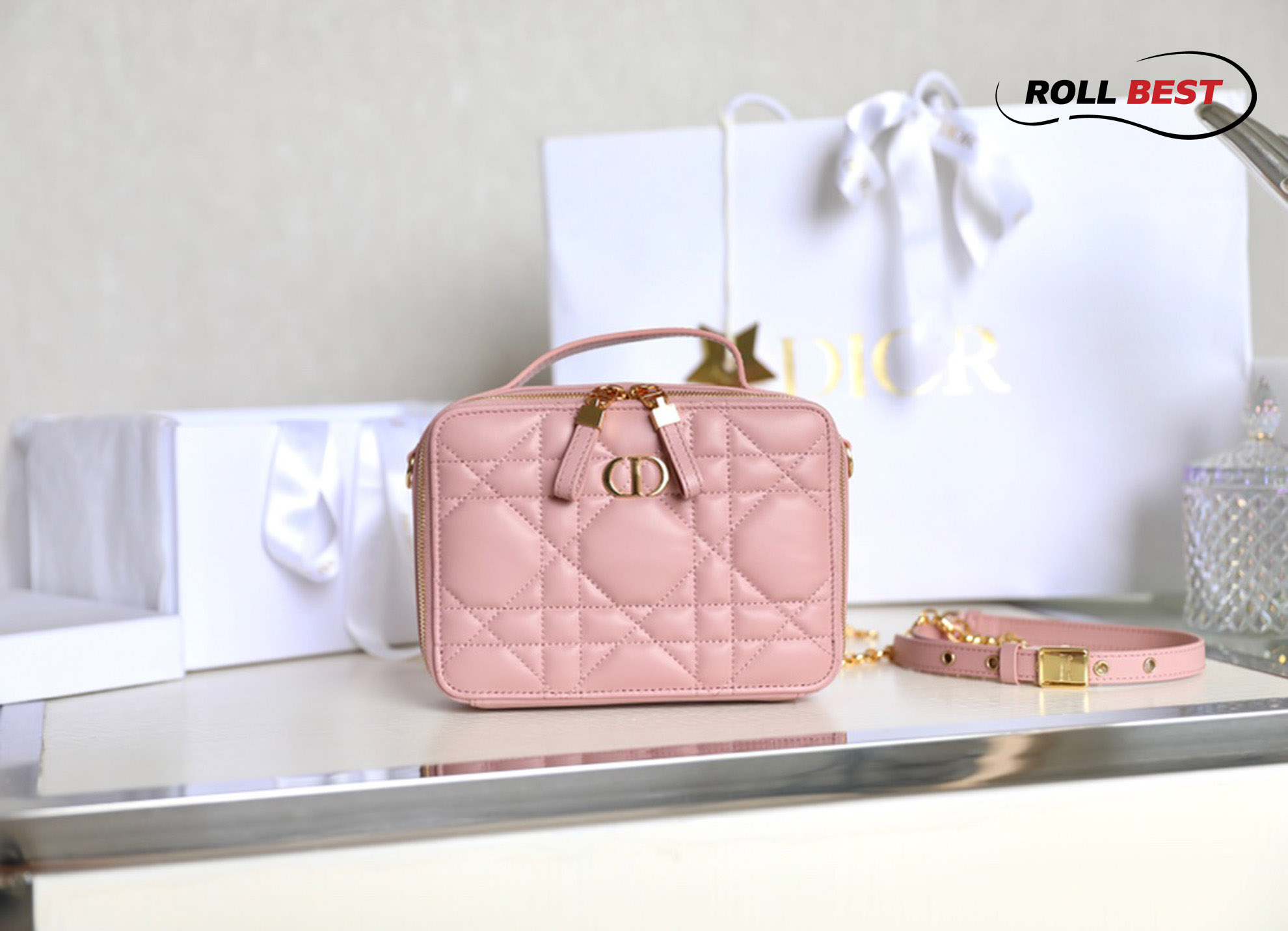 Túi Dior Caro Box Bag Pink Calfskin