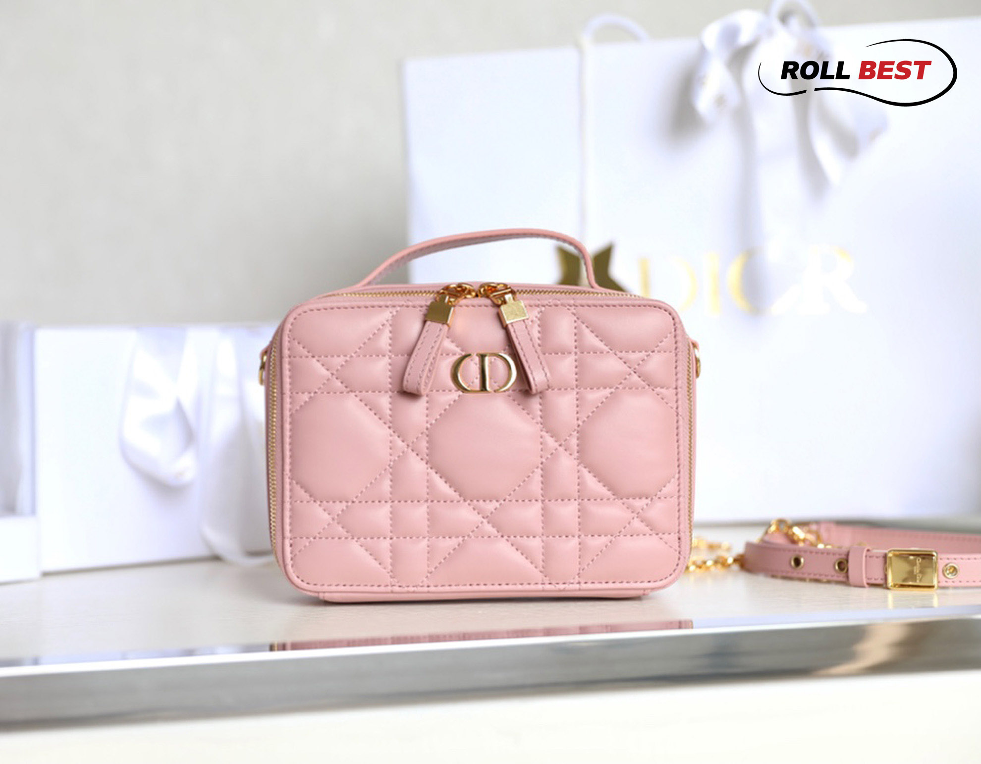 Túi Dior Caro Box Bag Pink Calfskin