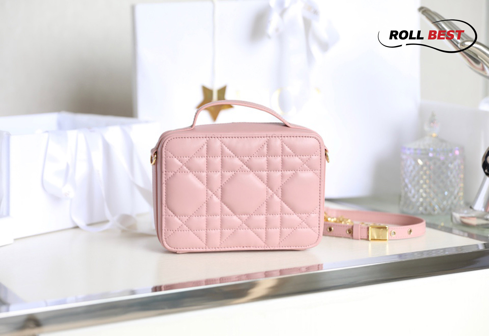 Túi Dior Caro Box Bag Pink Calfskin