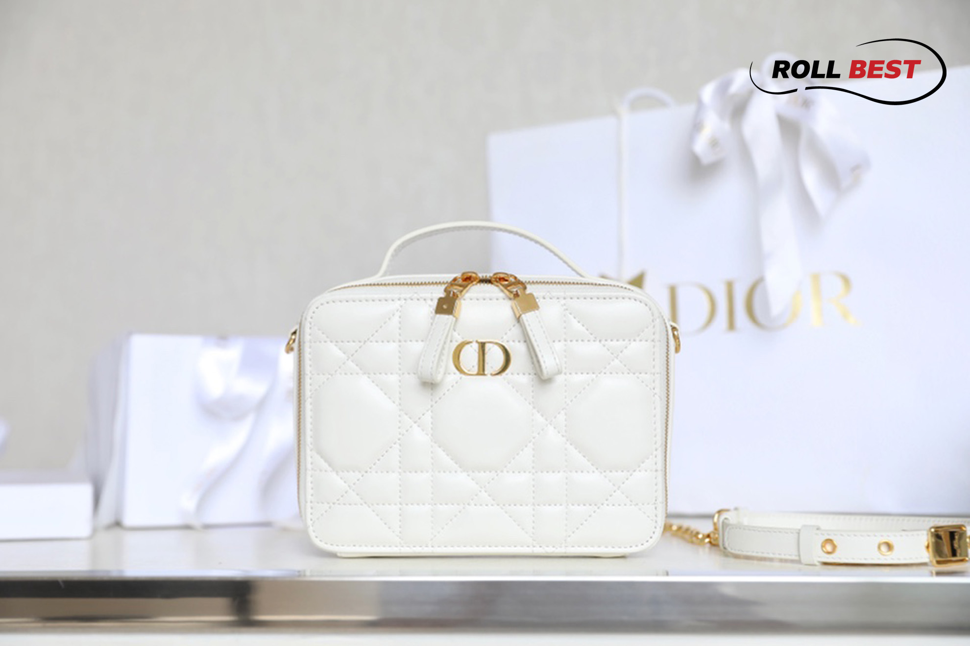 Túi Dior Caro Box Bag White Calfskin