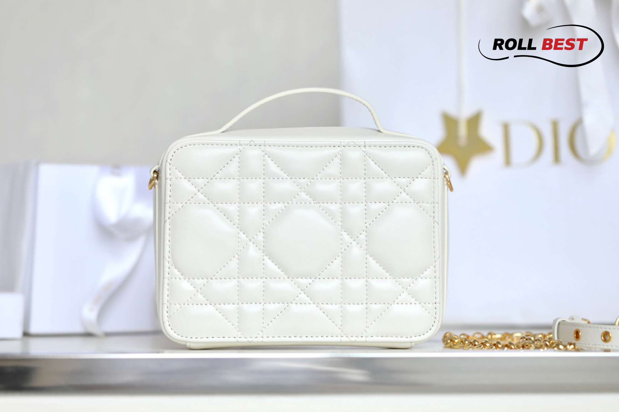 Túi Dior Caro Box Bag White Calfskin