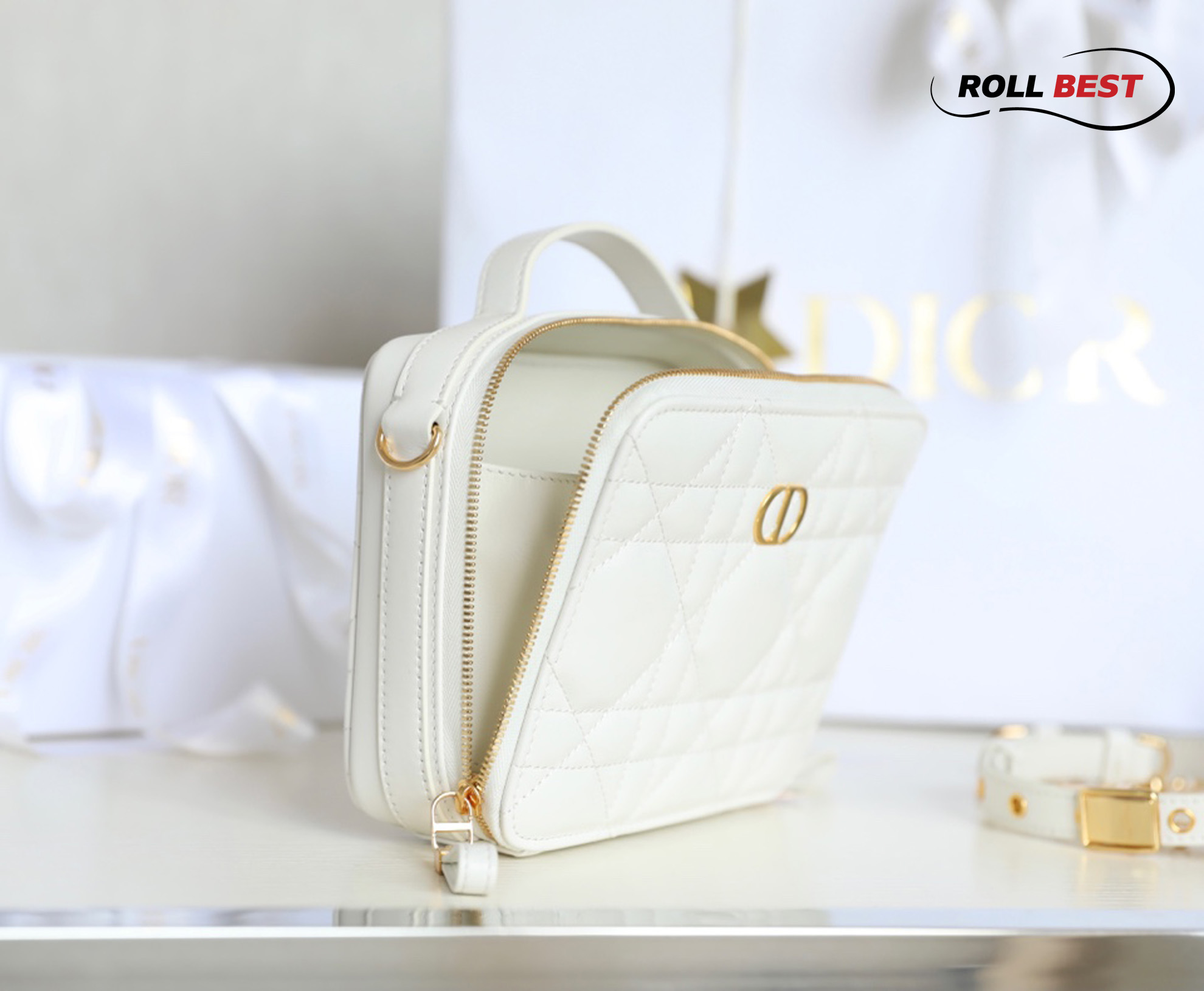 Túi Dior Caro Box Bag White Calfskin