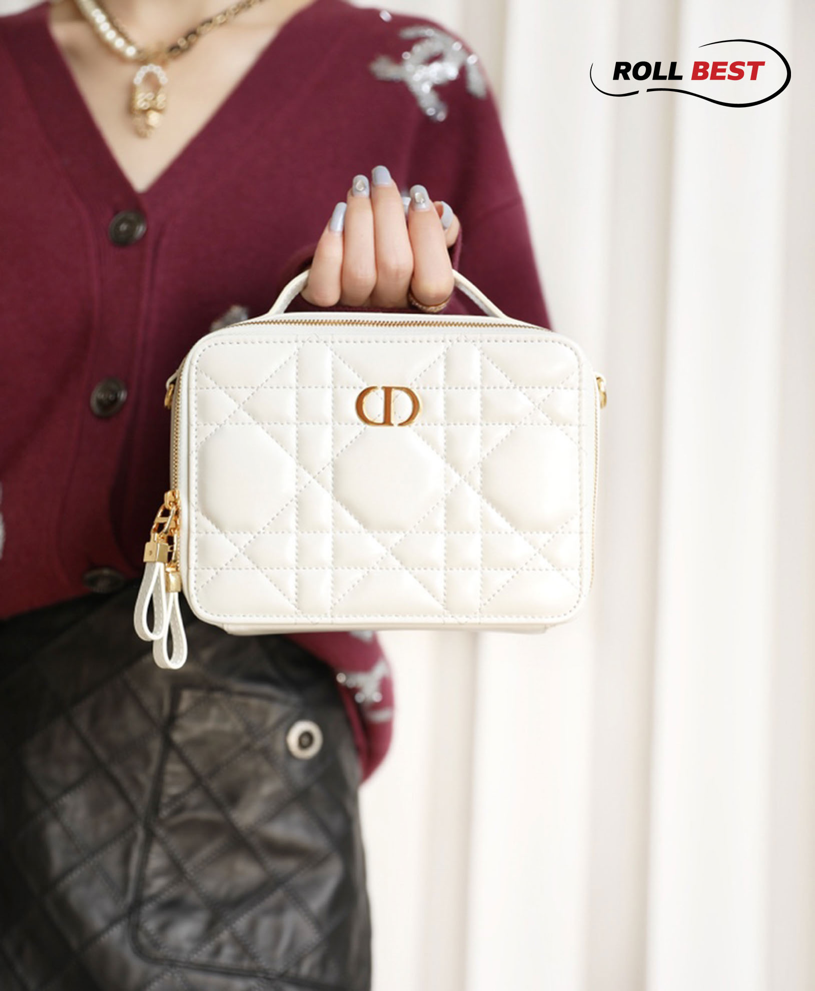 Túi Dior Caro Box Bag White Calfskin