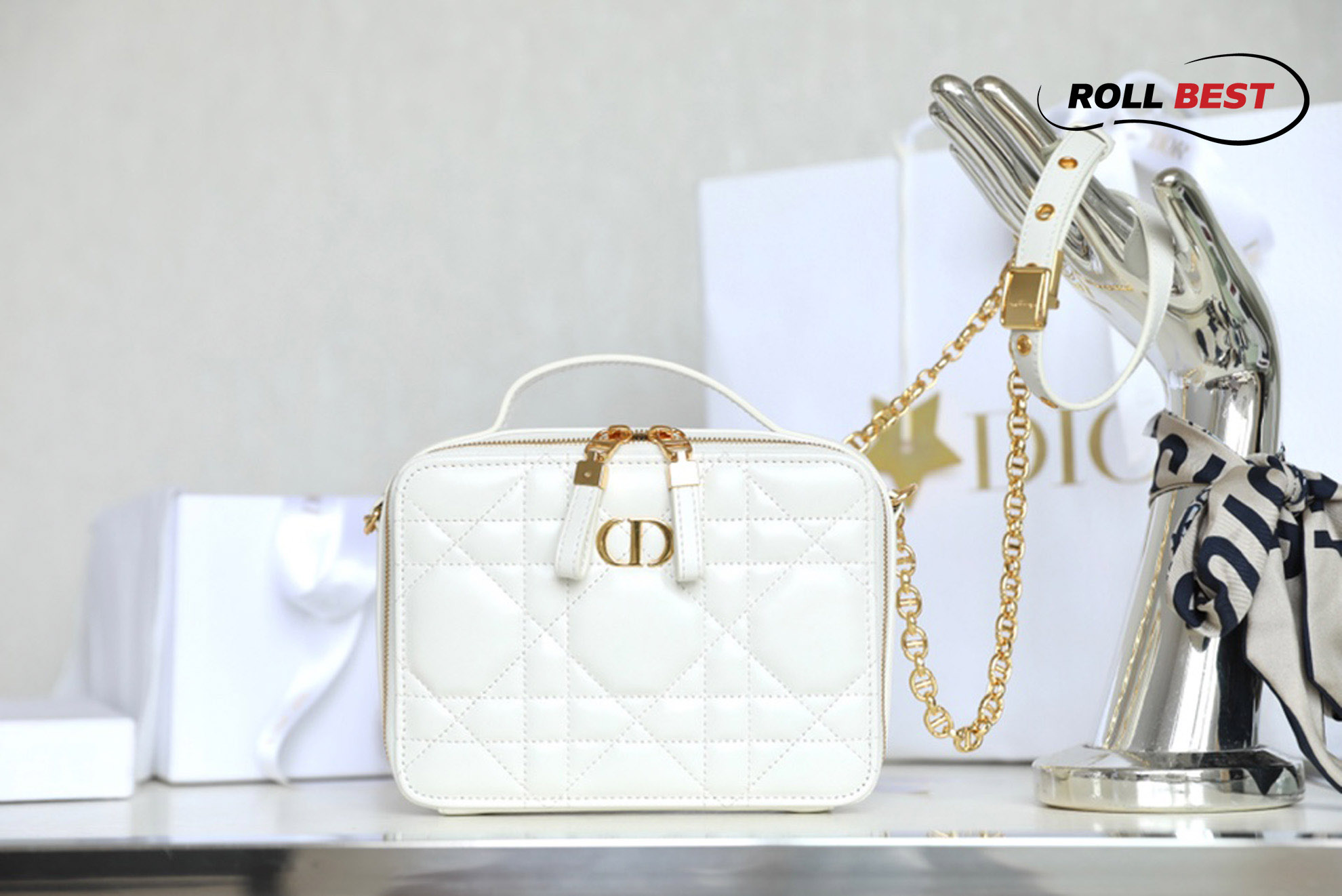 Túi Dior Caro Box Bag White Calfskin