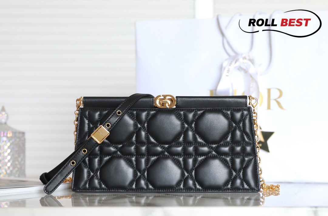 Túi Dior Caro Colle Noire Clutch With Chain Black Cannage Lambskin