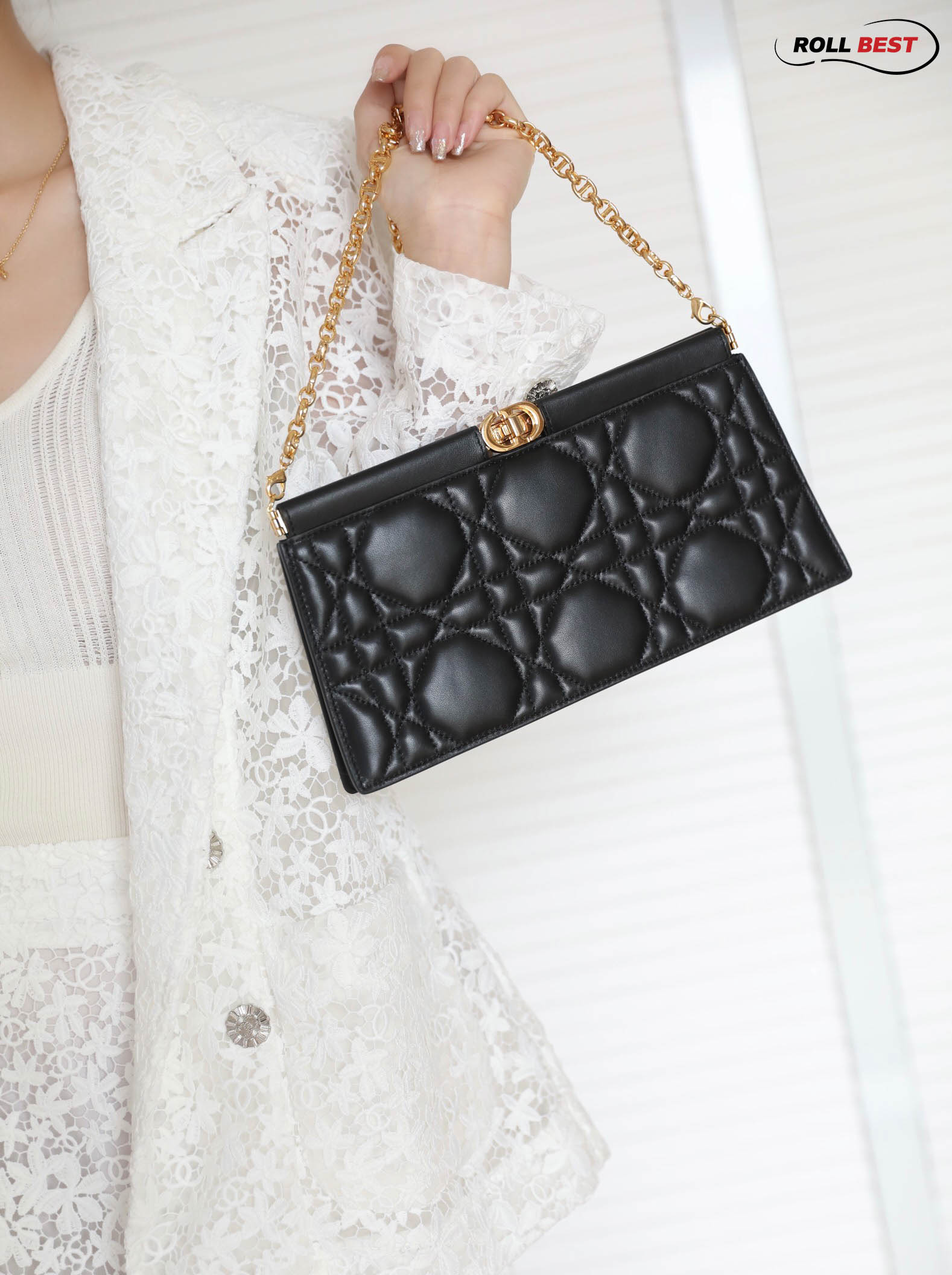 Túi Dior Caro Colle Noire Clutch With Chain Black Cannage Lambskin