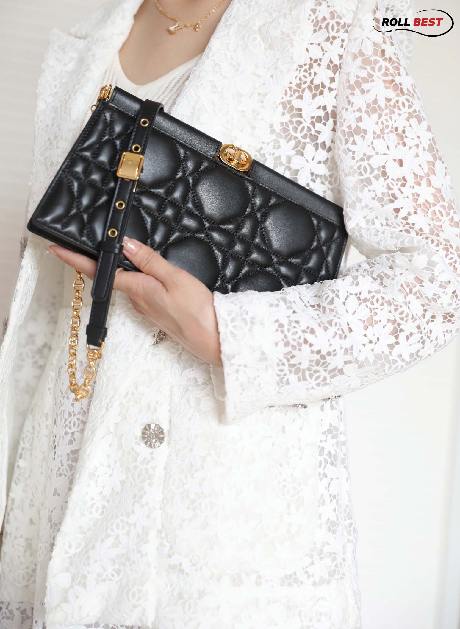 Túi Dior Caro Colle Noire Clutch With Chain Black Cannage Lambskin