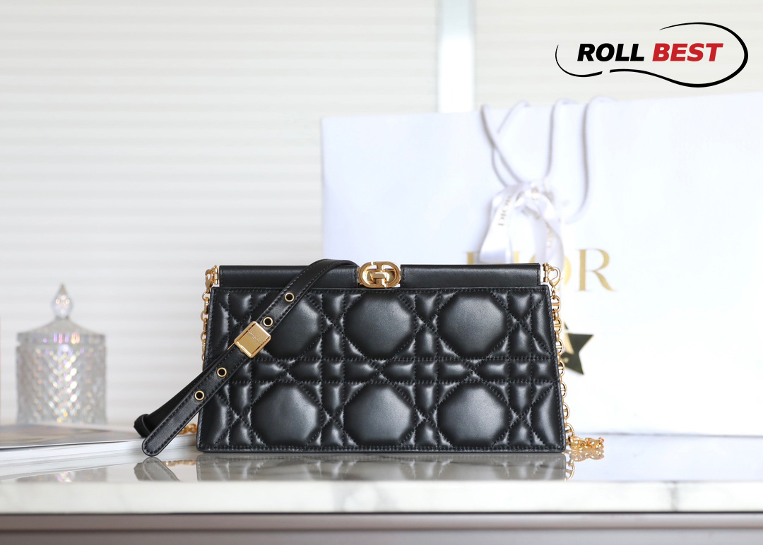 Túi Dior Caro Colle Noire Clutch With Chain Black Cannage Lambskin