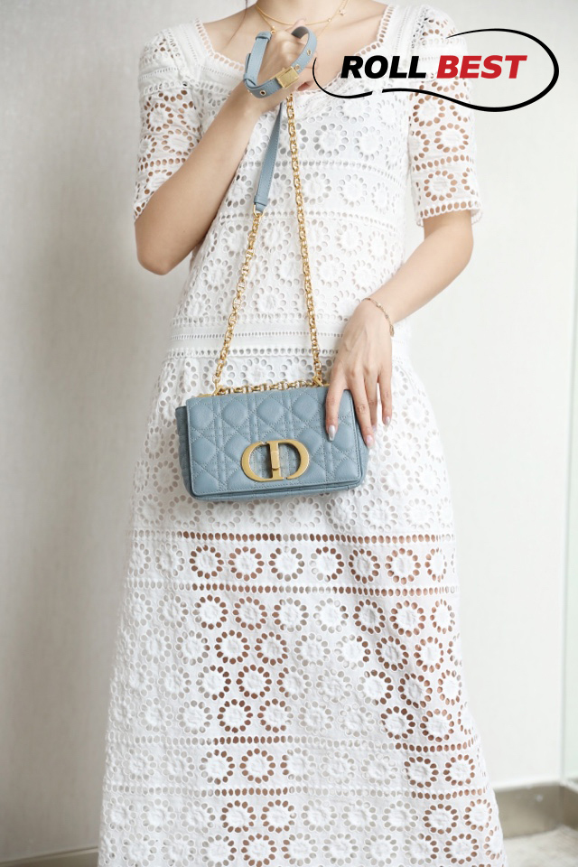 Túi Dior Caro Pouch Cloud Blue Supple Cannage Calfskin