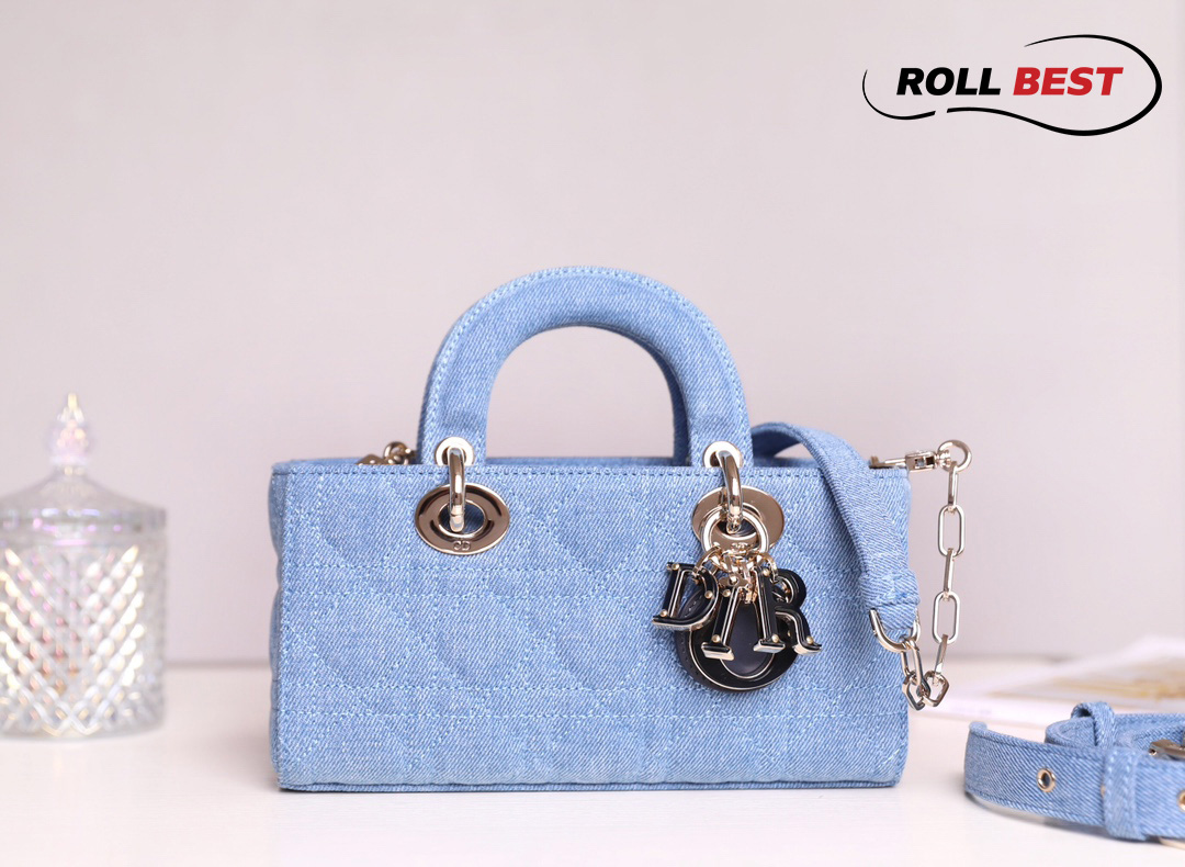 Túi Dior Lady D-Joy Bag Blue Cannage Denim