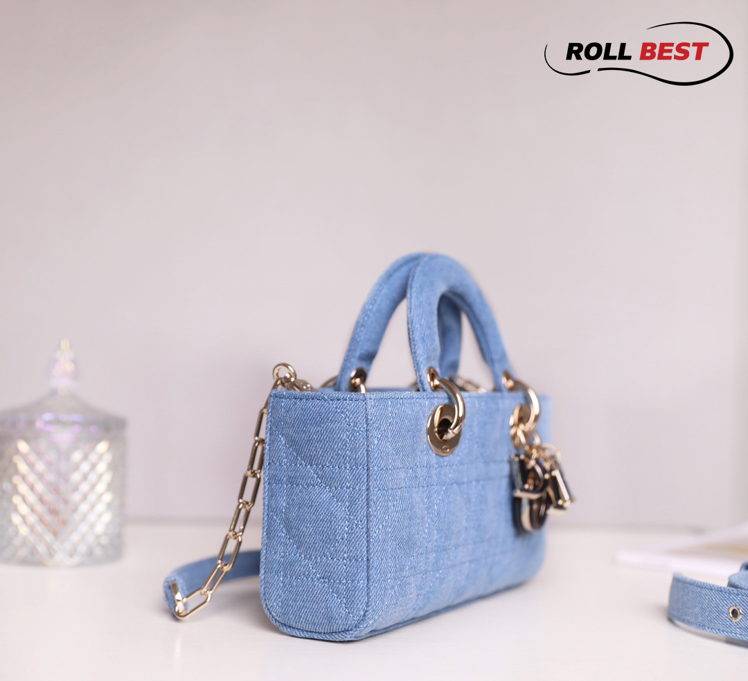 Túi Dior Lady D-Joy Bag Blue Cannage Denim