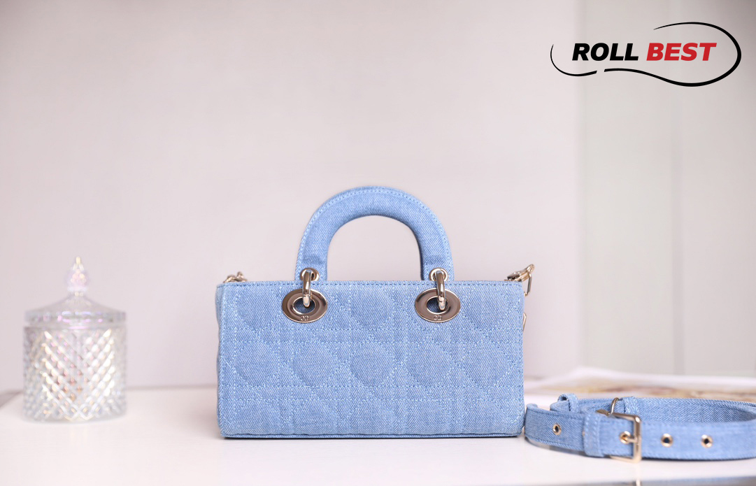 Túi Dior Lady D-Joy Bag Blue Cannage Denim