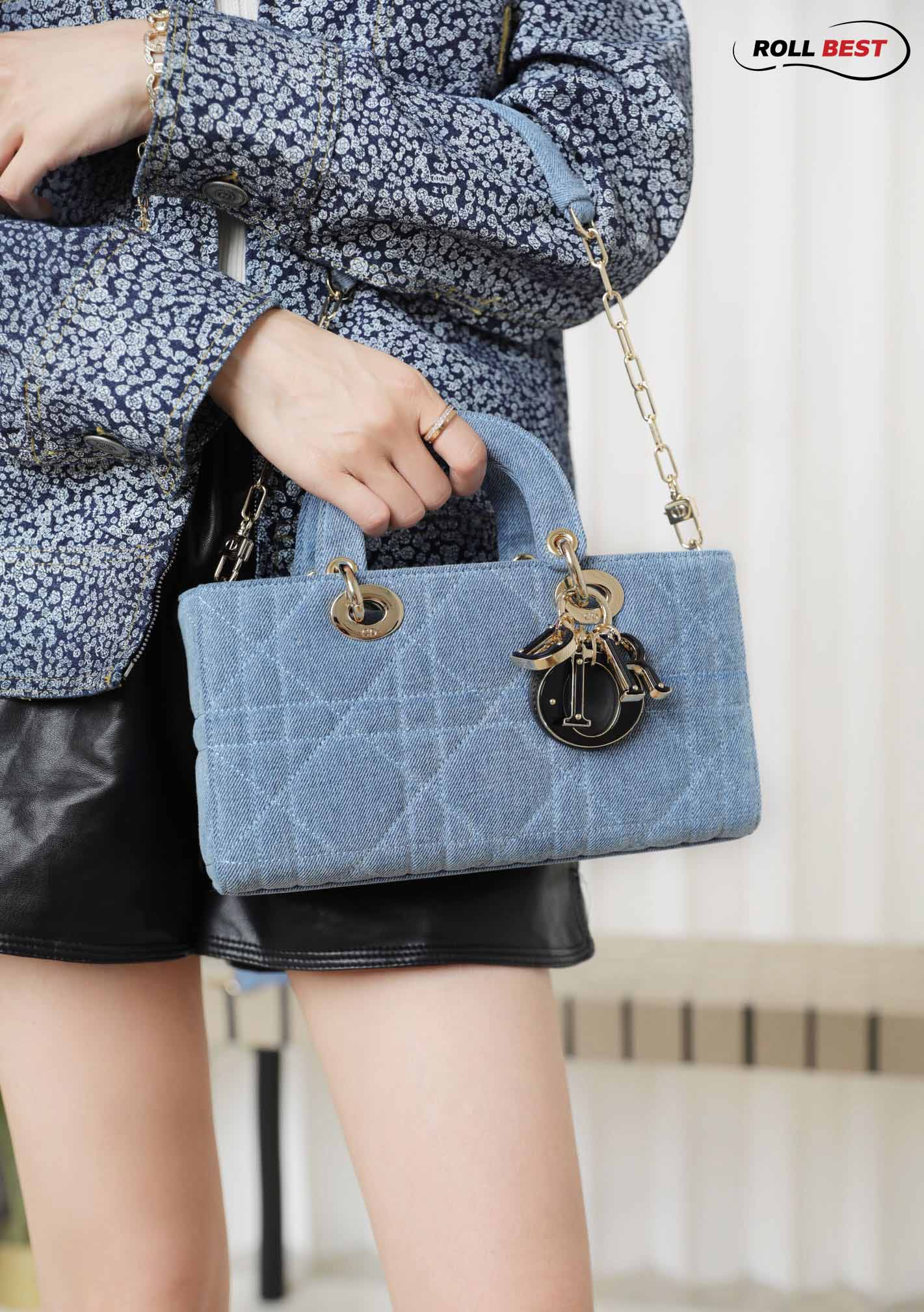 Túi Dior Lady D-Joy Bag Bright Blue Cannage Denim