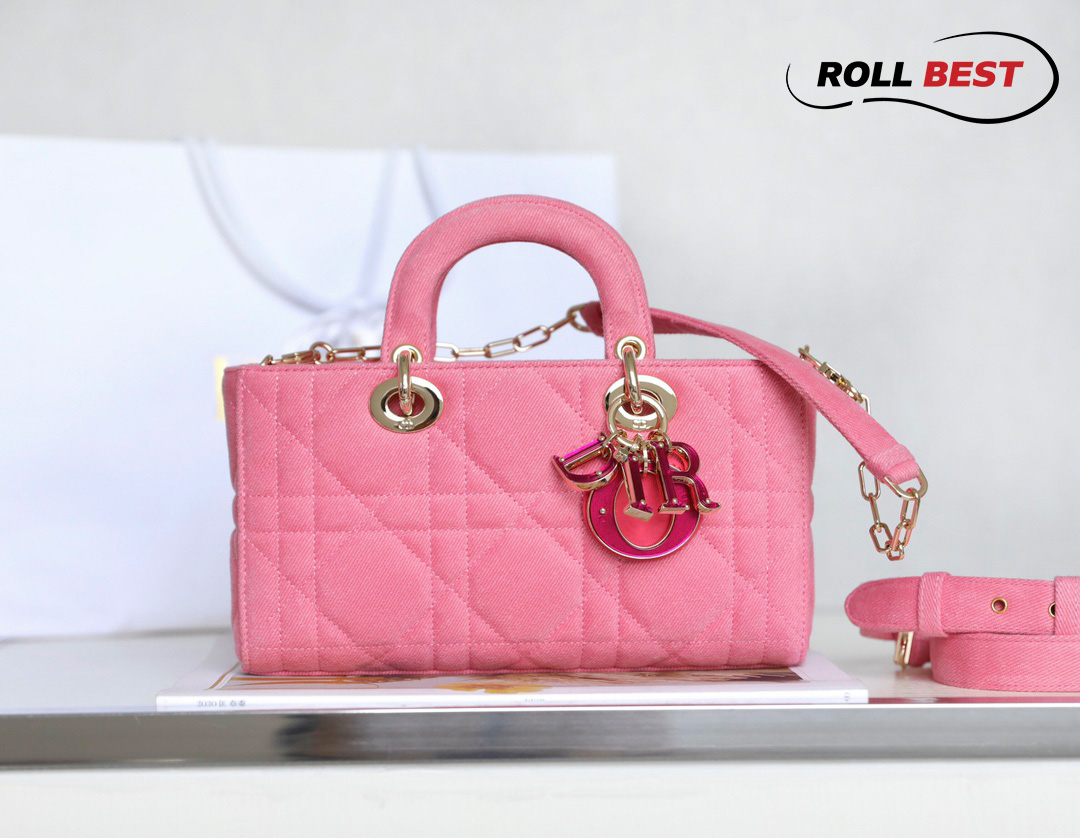 Túi Dior Lady D-Joy Bag Bright Pink Cannage Denim