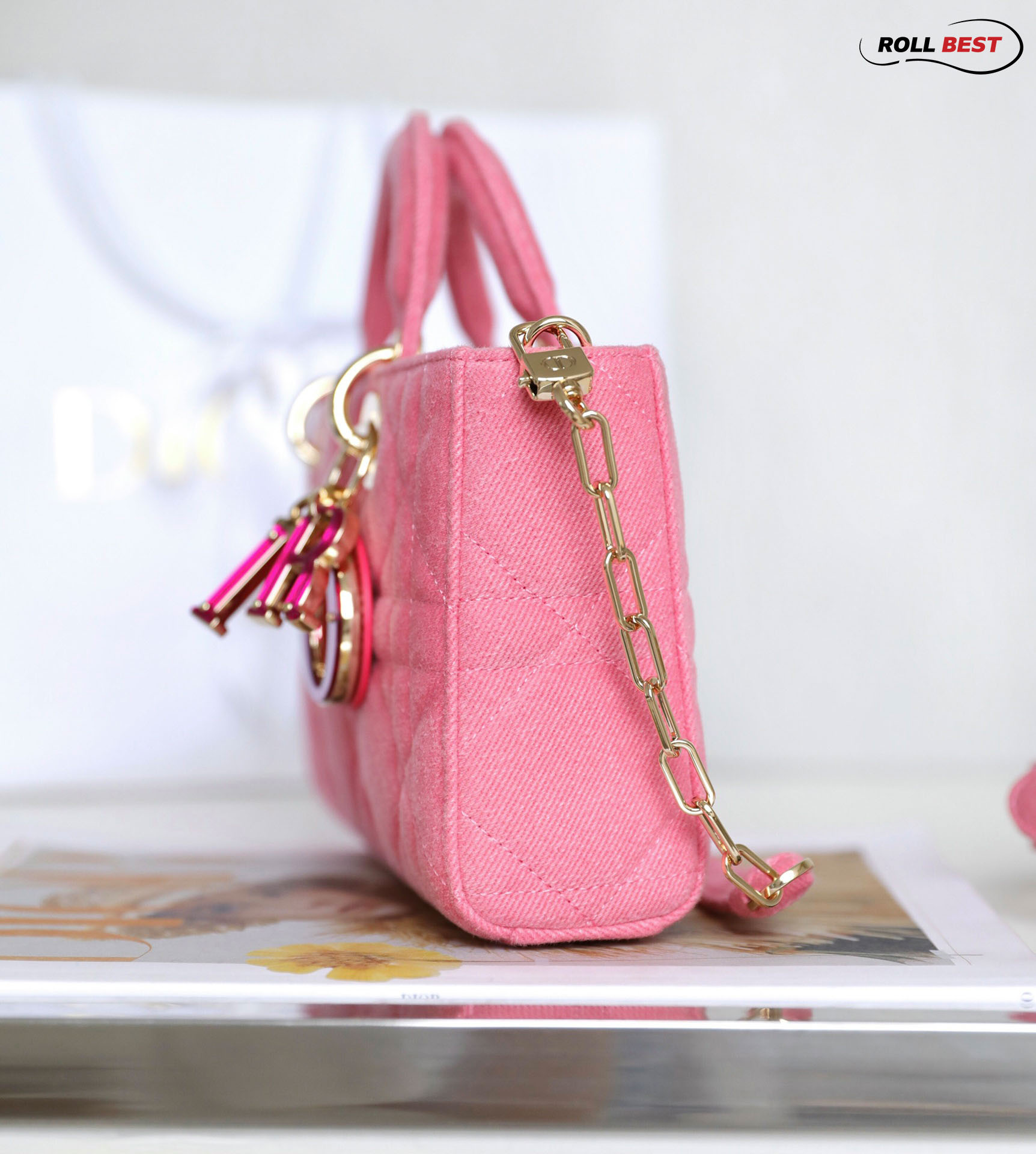 Túi Dior Lady D-Joy Bag Bright Pink Cannage Denim