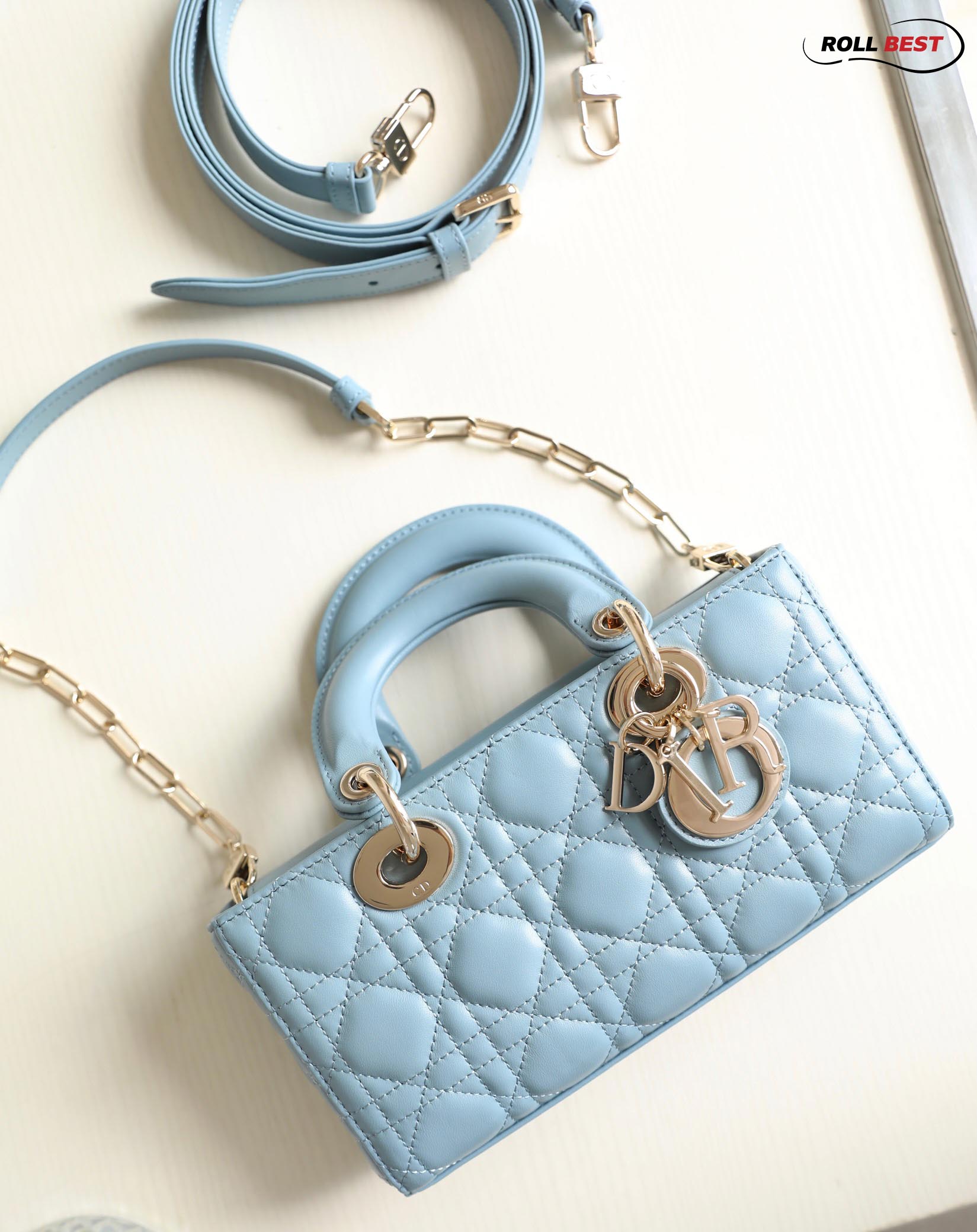 Túi Dior Lady D-Joy Bag Horizon Blue Cannage Lambskin