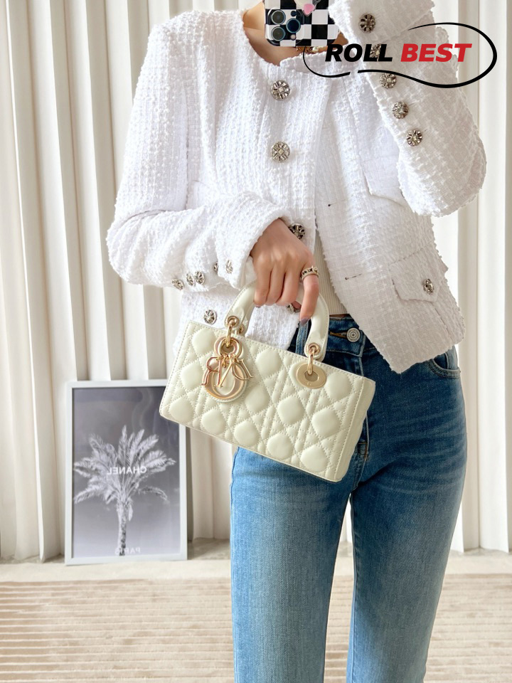 Túi Dior Lady D-Joy Micro Bag Lambskin White Sliver