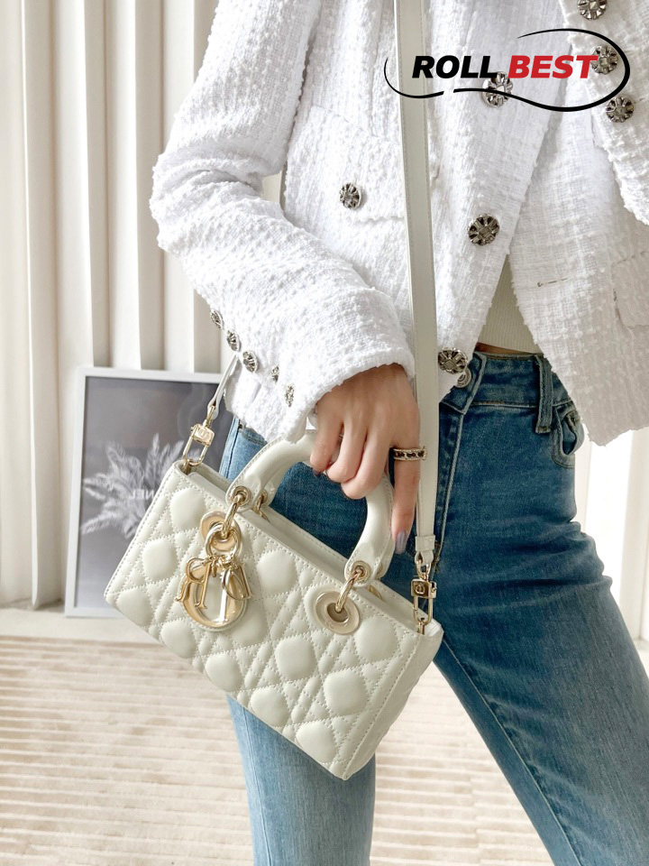 Túi Dior Lady D-Joy Micro Bag Lambskin White Sliver