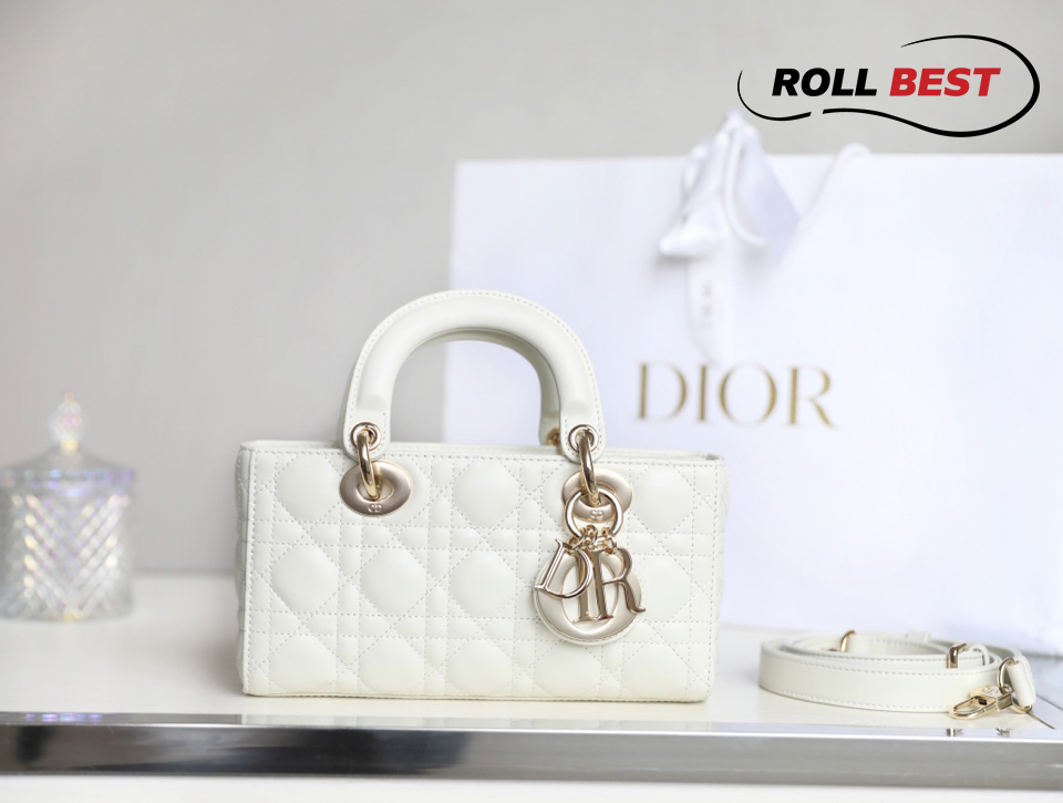 Túi Dior Lady D-Joy Micro Bag Lambskin White Sliver