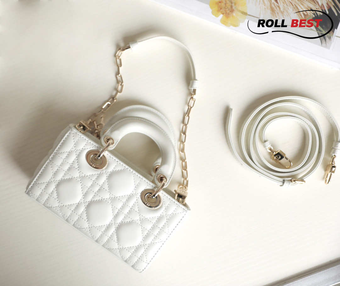 Túi Dior Lady D-Joy Micro Bag White Latte Lambskin