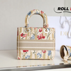 Túi Dior Lady D-Lite Bag Màu Be Multicolor Hibiscus Embroidery