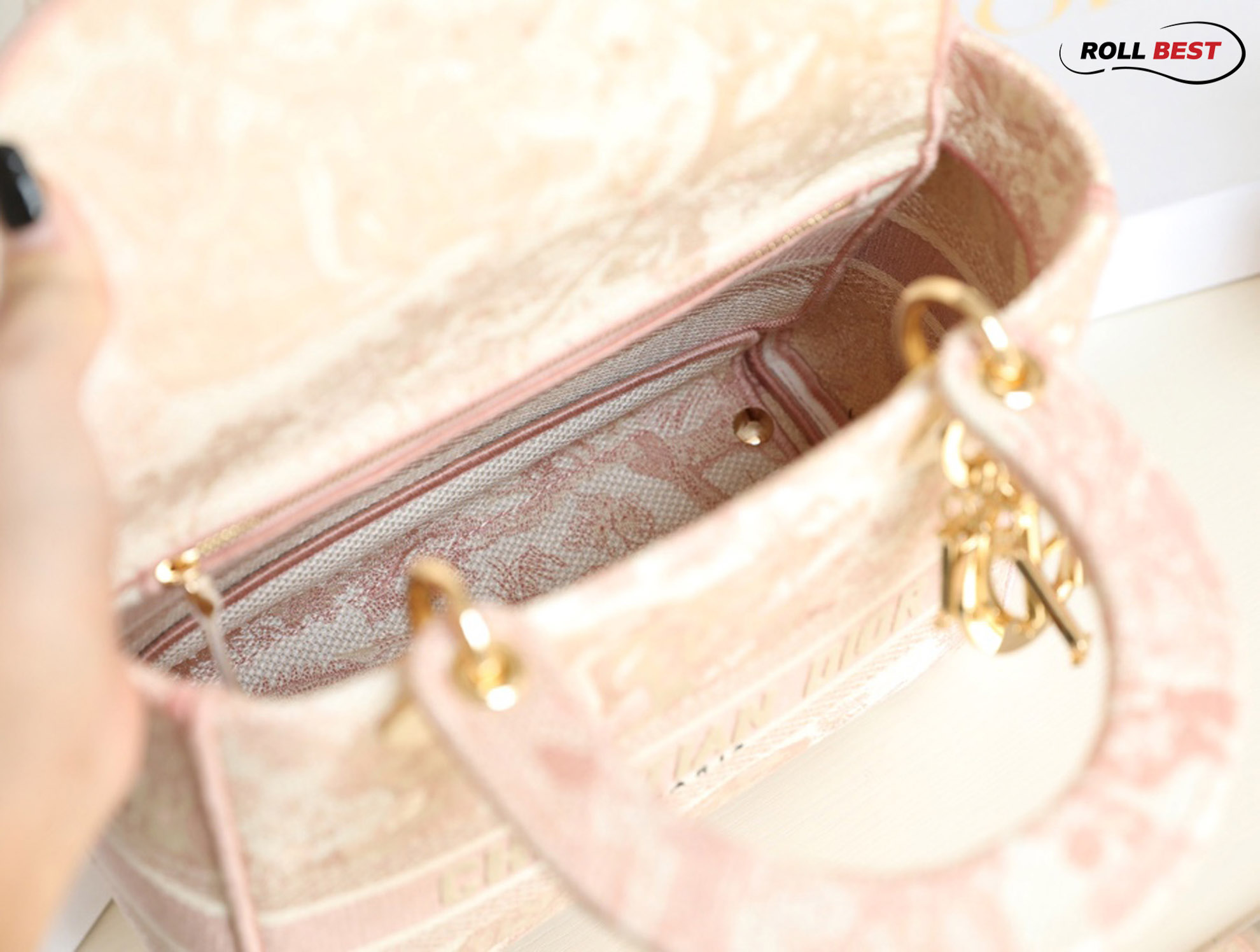 Túi Dior Lady D-Lite Bag Pink Toile de Jouy Embroidery Medium