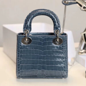Túi Dior Lady Skin Crocodile Charcoal Blue Mini