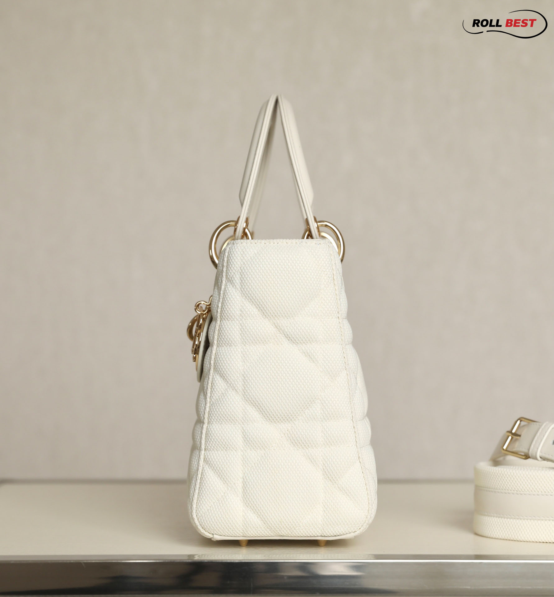 Túi Dior Lambskin Lady Dior Ivory White Gold Hardware