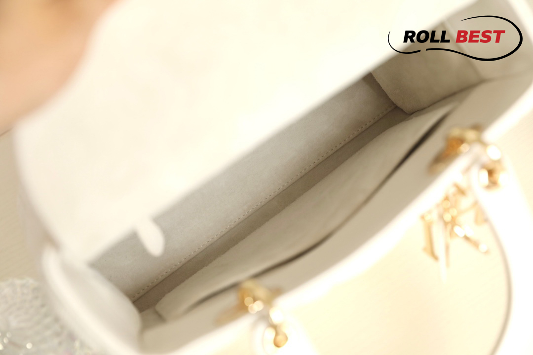 Túi Dior Lambskin Lady Dior Ivory White Gold Hardware