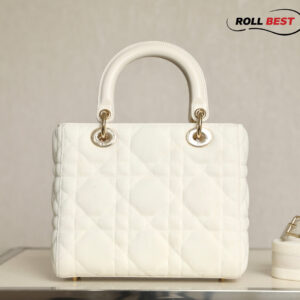 Túi Dior Lambskin Lady Dior Ivory White Gold Hardware