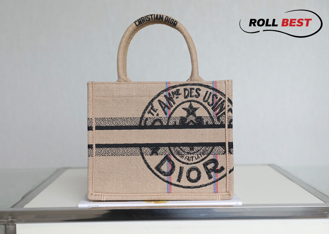 Túi Dior Medium Book Tote ‘Beige Jute Canvas Embroidered’