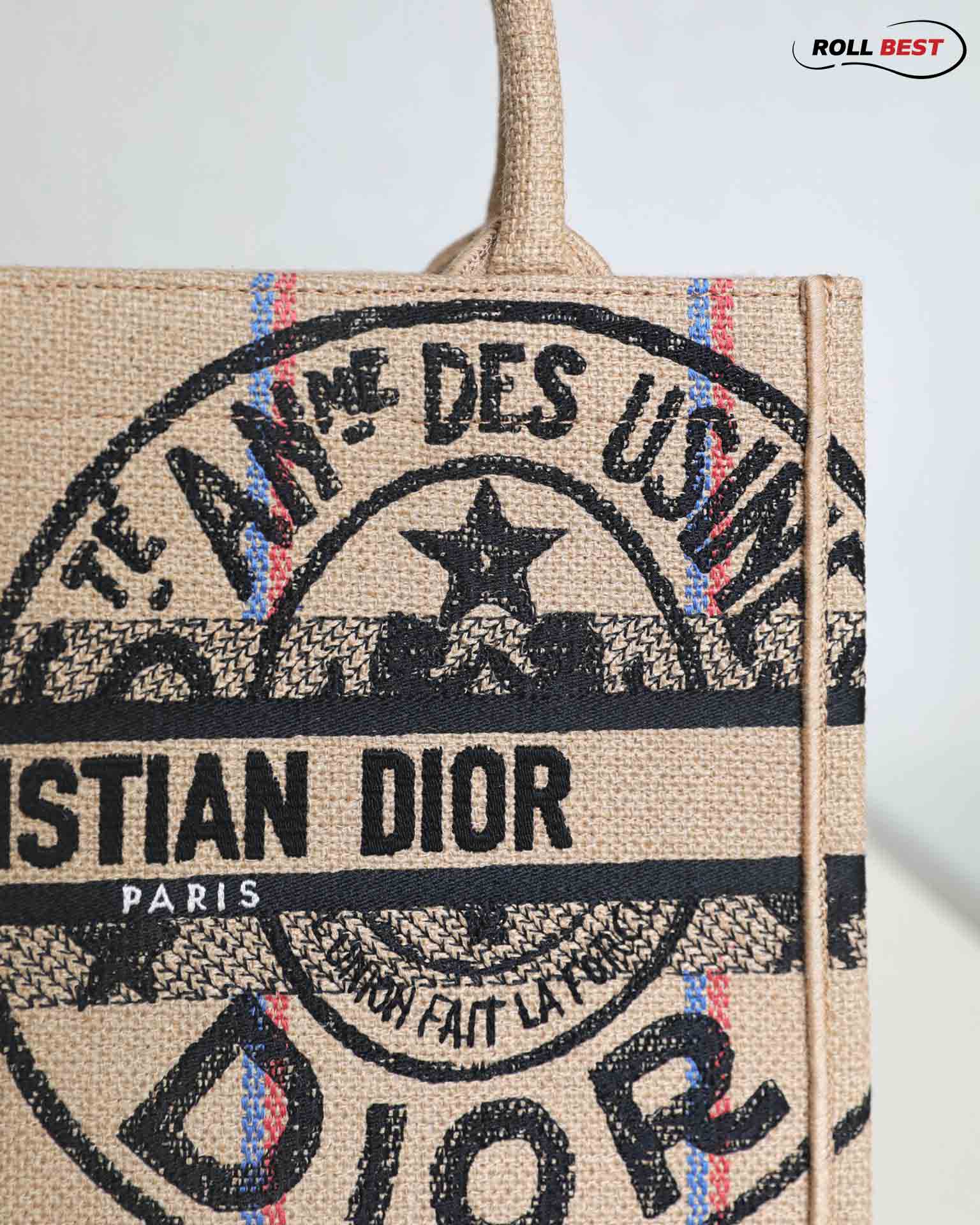 Túi Dior Medium Book Tote ‘Beige Jute Canvas Embroidered’