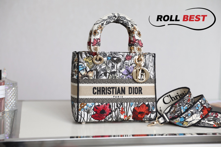 Túi Dior Medium Lady D-Lite Bag Multicolor Mille Fleurs Embroidery