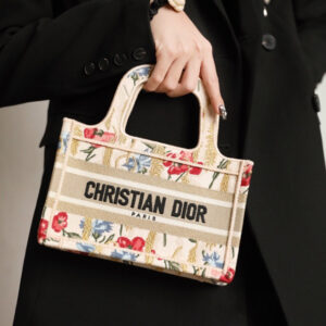 Túi Dior Mini Book Tote Beige Multicolor Hibiscus Embroidery