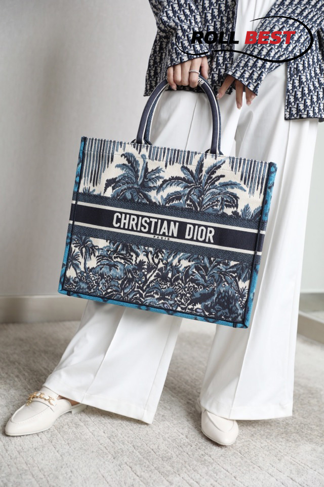 Túi Dior Palms Embroidery Book Tote Blue